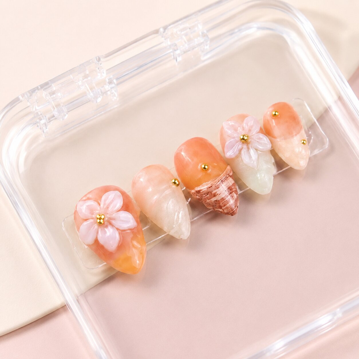 Beautiful pink customized press on nails by Caticlaws